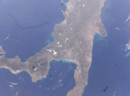 The boot shape of Italy photographed from space by the Astro Pi computers.